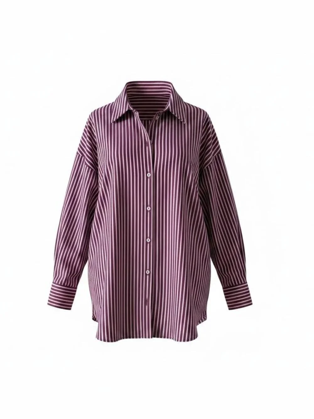 Zara Oversized Striped Poplin Button Down Shirt Burgundy White Size XL NWOT - Picture 5 of 6